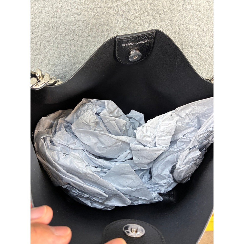 Rebecca Minkoff Kate Large Bucket Bag Womens OS Black Leather Silver Chain Purse - Picture 9 of 16